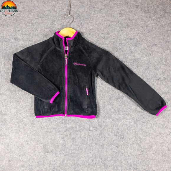 Columbia Full-Zip Jacket Black Pink Fleece Long Sleeve Mock Neck Girls Sz XXS - Picture 1 of 11